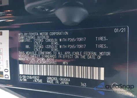 2021 Toyota 4Runner Sr5 from USA, damaged, VIN JTEEU5JR3M5238983